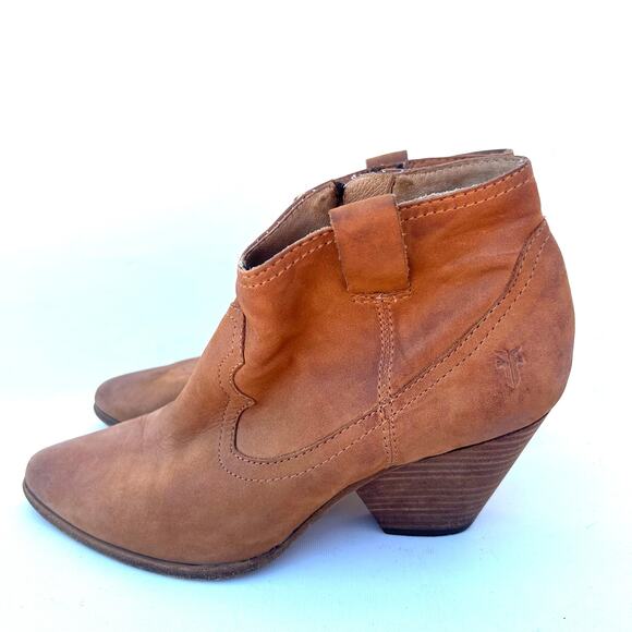 Frye Reina Leather Booties Camel Tan Heeled 7.5 Western Cowgirl Ankle Boots - Picture 11 of 13